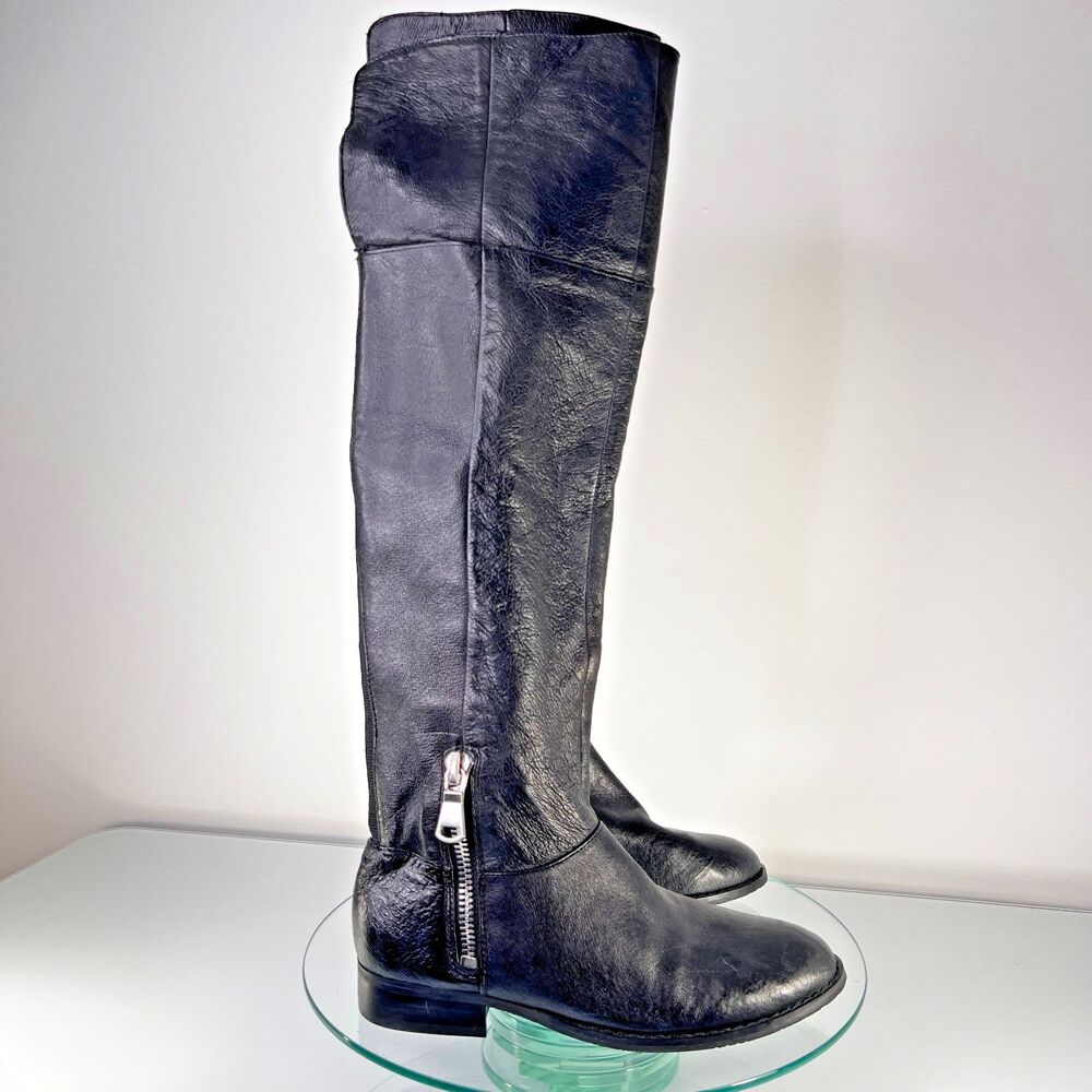 Chinese Laundry Fawn Leather Over the knee Boot Black Riding Moto